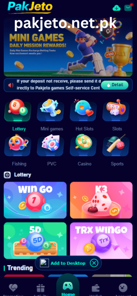 Dashboard Pakjeto game