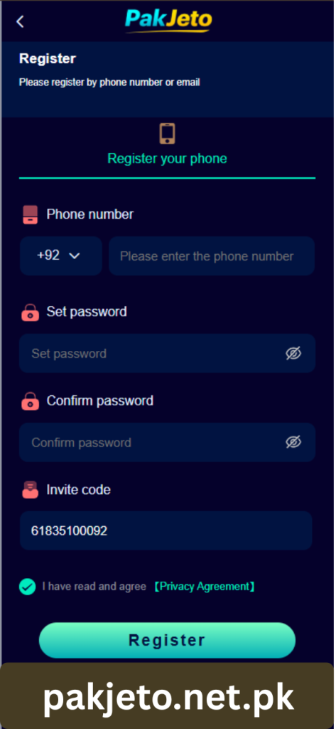 Register You Phone pakjeto.net.pk